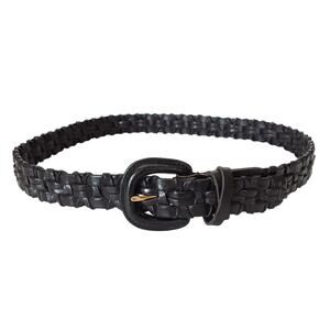 Vintage 90s Braided Genuine Leather Belt Black Woven Womens M/L Classic Luxury